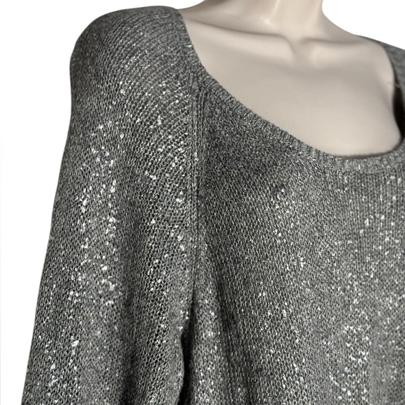 Eileen Fisher XL Linen Blend Scoop‎ Neck Metallic Fleck Gray 3/4 Sleeve Sweater - Picture 4 of 12